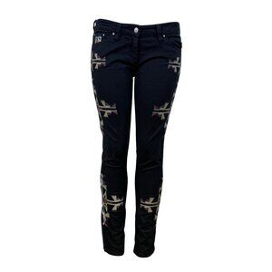 Isabel Marant Women’s Black Cotton-Elastane Embroidered Skinny Jeans Size 3